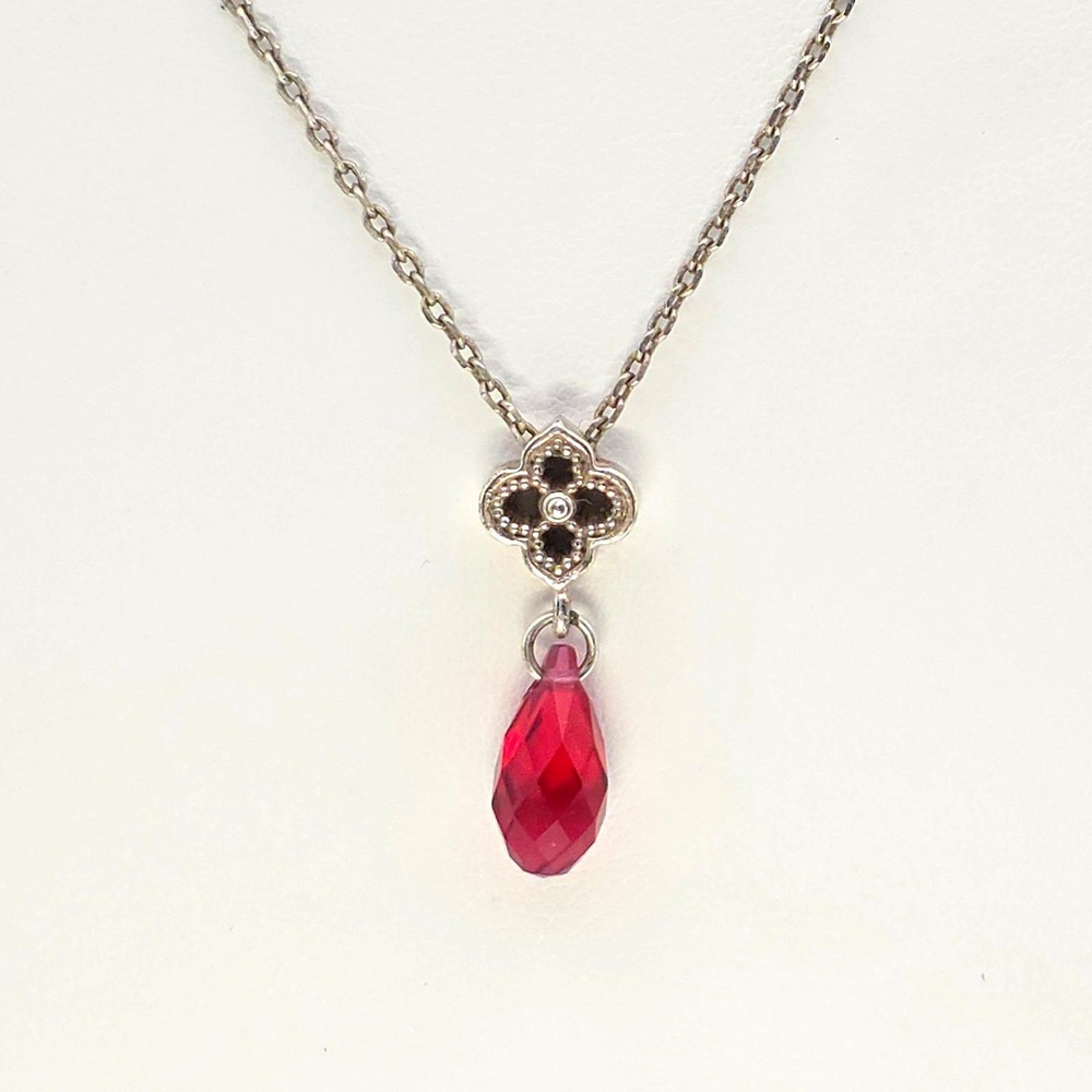 BRIGHTON "Toledo Alto Briolette" Necklace Red SWAROVSKI Crystal Silver Plate 18"